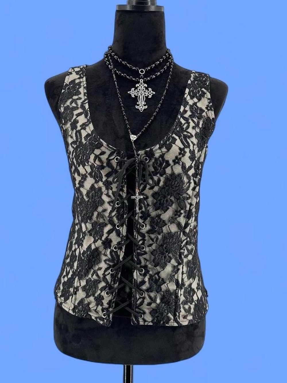 Vintage eye candy Black Lace Overlay Lace-Up corset top